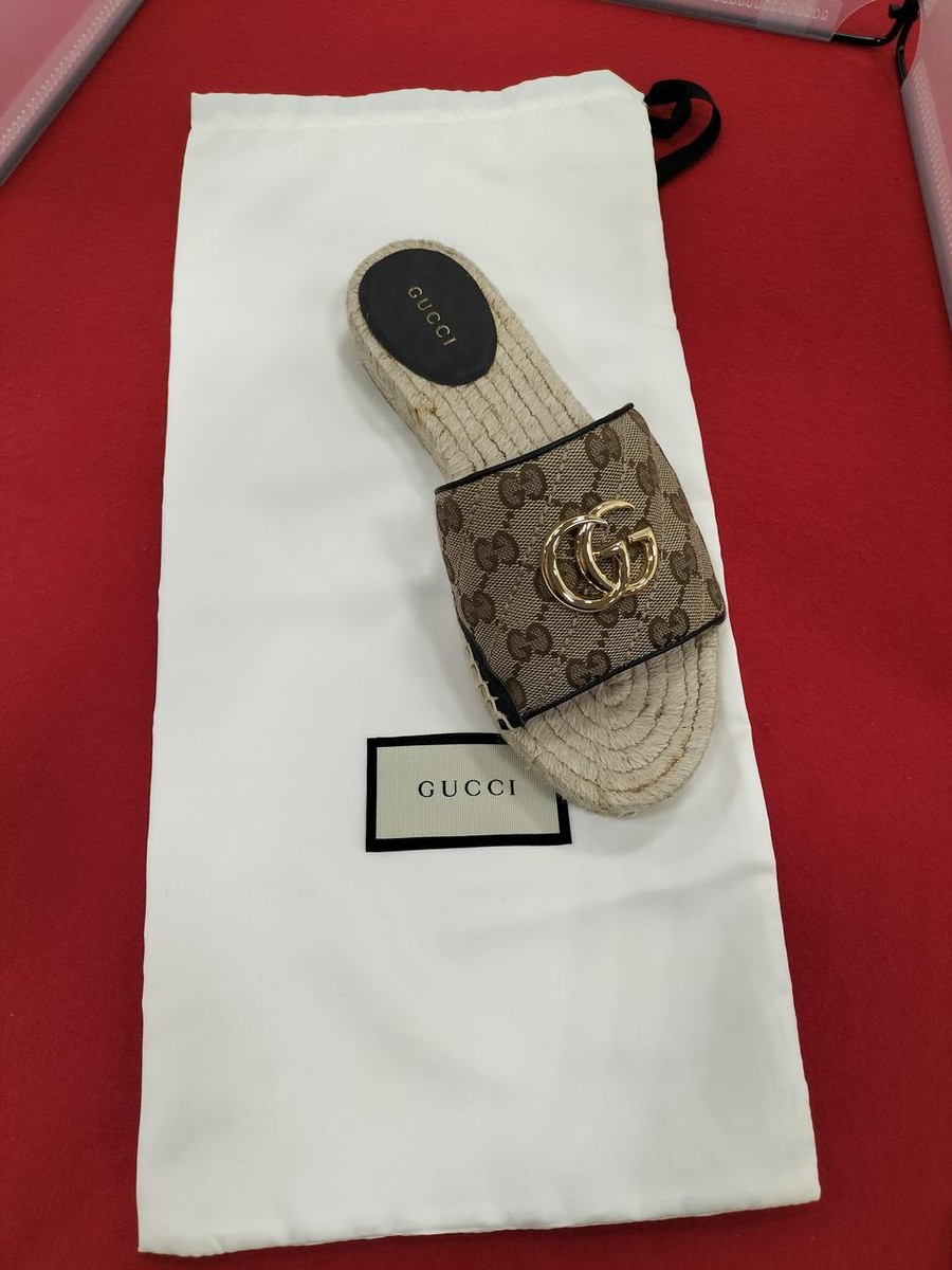 GUCCI Authentic GG Canvas Slide Sandals Beige Women's size