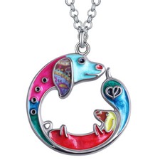 Mother's Day Enamel Alloy Dachshund Dog Necklace Pendants Pets Charms Jewelry