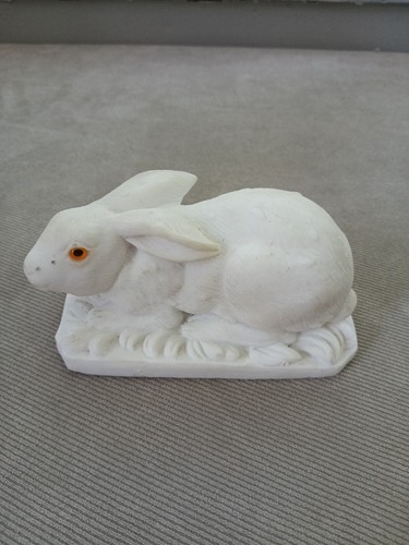 Vintage White Alabaster Rabbit Figurine 4.25” Yellow Eyes Made in Italy