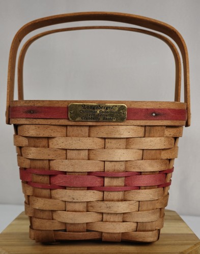 Longaberger 1995 Red Cranberry Basket with Plastic Protector 8.5 x 8.5 x 7