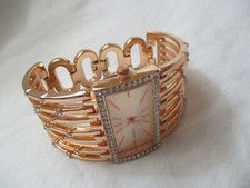 Wristwatch Rose Gold Toned Rectangular Face Sparkly Elegant Stylish