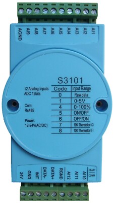 12 BIT ADC 12 chanel 0-5V  10K NTC  analog input modules rs485 modbus rtu