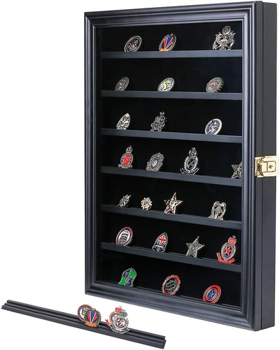 Military Challenge Münzvitrine abschließbar Holz Schrank Rack Halter schwarz Sha - Bild 12 von 12