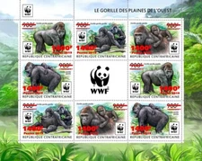GORILLAS Red Foil OVERPRINT MNH 8v-Stamp Sheet WWF #2 (2019 Central Africa)