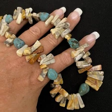 ESTATE STERLING SILVER STUDIO ARTISAN MADE TURQUOISE & AGATE  18"-20” NECKLACE