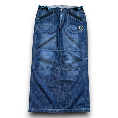Y2K EXR Progressive Denim Baggy Embroidered Blue Denim Jeans - 37x31