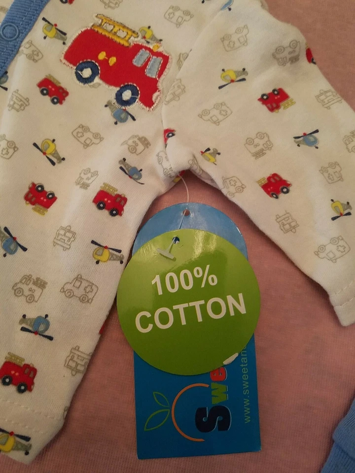 NWT SWEET & SOFT INFANT BOYS 2 PIECE FIRE ENGINE HELOCPTER PAJAMAS SIZE 0-3 M Foto 4 de 4