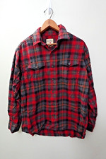 M Red Gray Plaid Flannel Shirt Long Sleeve Button Up Casual Outdoor Workwear
