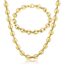 7mm Stainless Steel Marina Link Jewelry Set Bracelet Chain Necklace Multi sizes