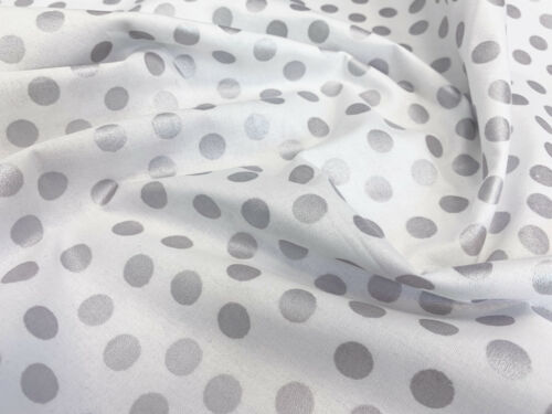 100% Cotton Fabric ~ Metallic Silver Spots on White ~ Cotton Craft Material - Picture 1 of 2
