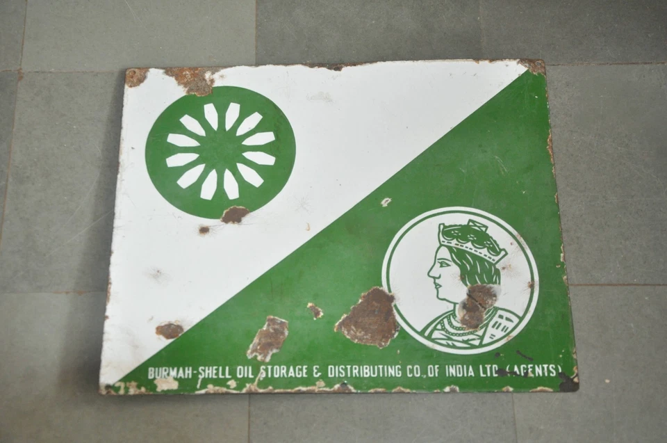 Vintage Burmah Shell Öl Storage&distributing Co Anzeige Porzellan Emaille Schild - Bild 2 von 4