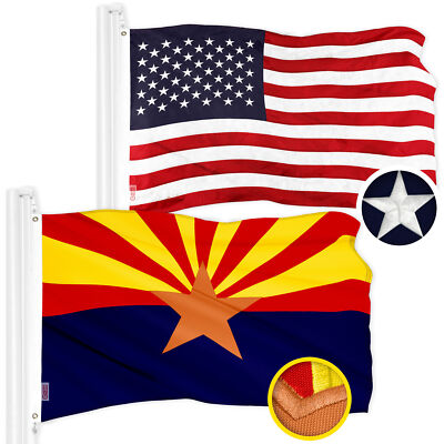 G128 Combo USA Flag & Arizona AZ State Flag 2x3 Ft Embroidered 300D Polyester