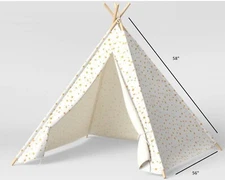 Teepee Tent for Kids Foldable Play Tent Canvas White with gold foil stars Indoor