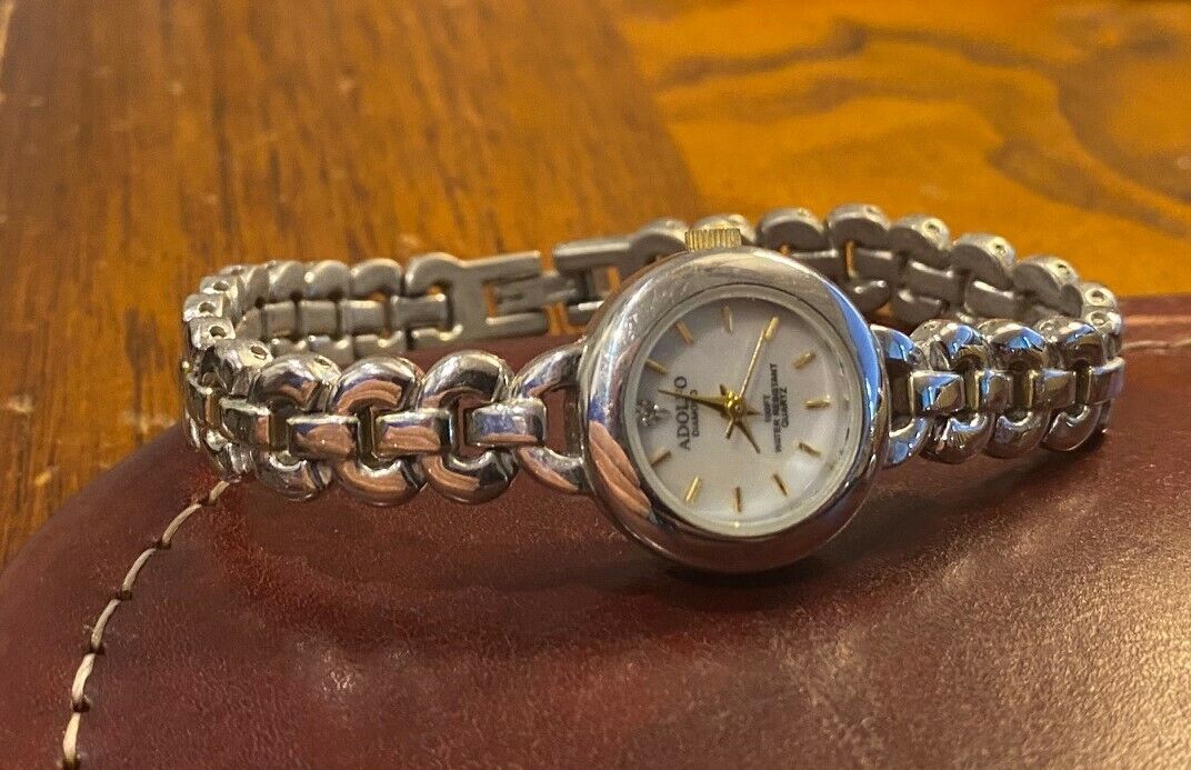 Women's 20mm Silver Tone Adolfo Diamond Series Watch, Bracelet Band, MOP Face