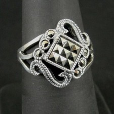 Ring Silver Marcasite Stones with Swirl Design Sterling 925 Size 7 Band Ring