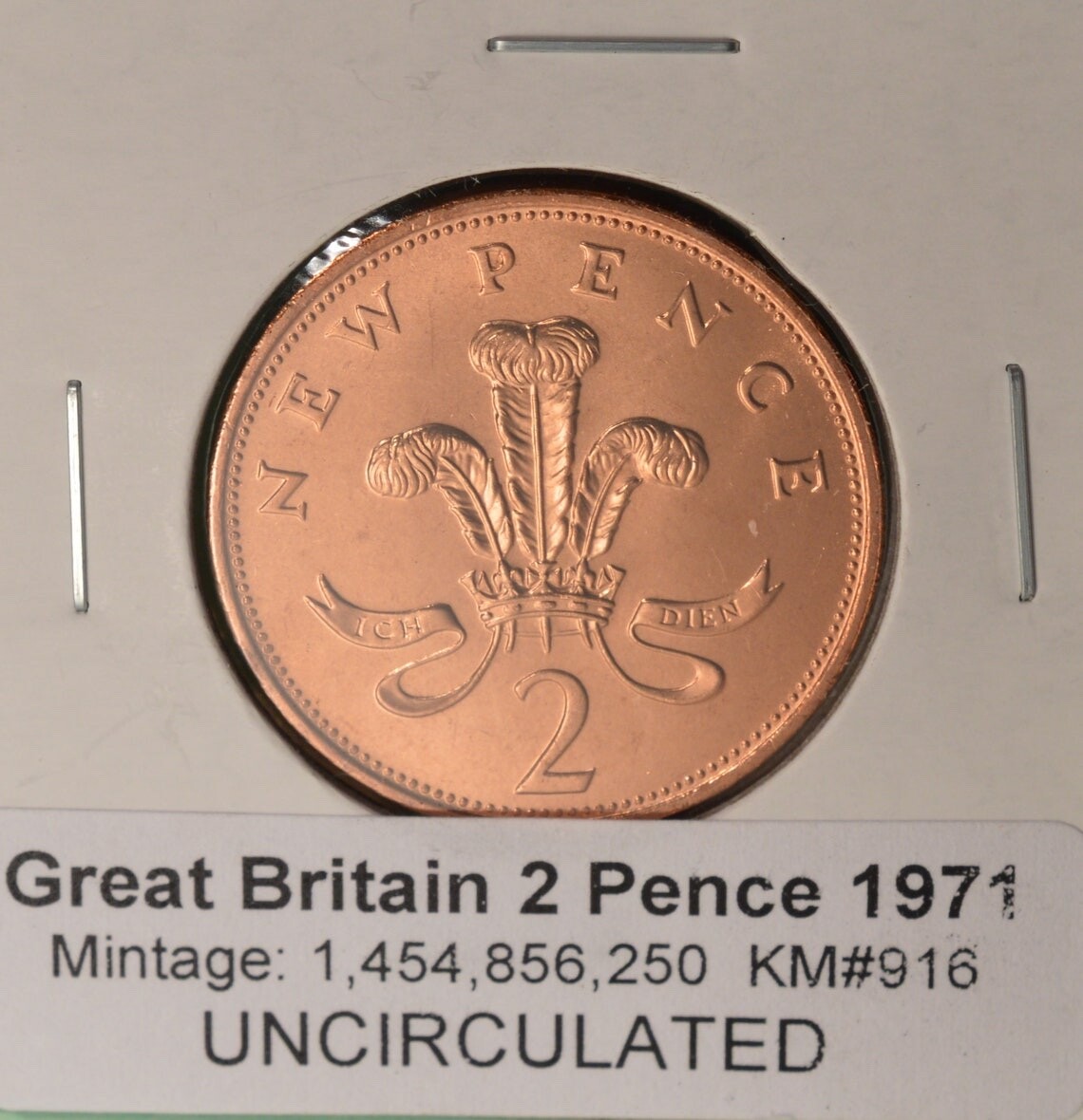 1971 Great Britain 2 New Pence - KM# 916 - Uncirculated RED 1971 Great Britain 2 New Pence - KM# 916 - Uncirculated RED
