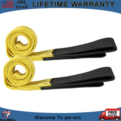 2Pcs Tow Straps Lifting Sling With Flat Loops 2'' 6FT Working Load Limit 9400 Lbs