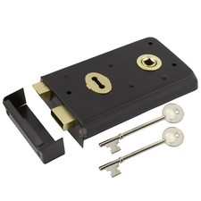 Black Sash Rim Lock Narrow Double Handed Door Latch Cottage Shed  + 2 keys