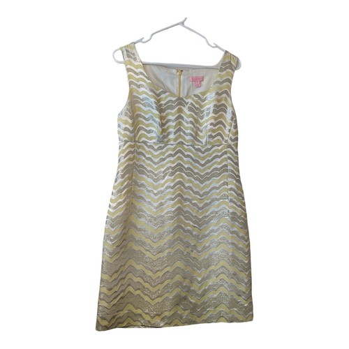 Lilly Pulitzer Adriana Yellow And Silver Metallic Dress Size 6 Cocktail Holiday - Picture 2 of 6