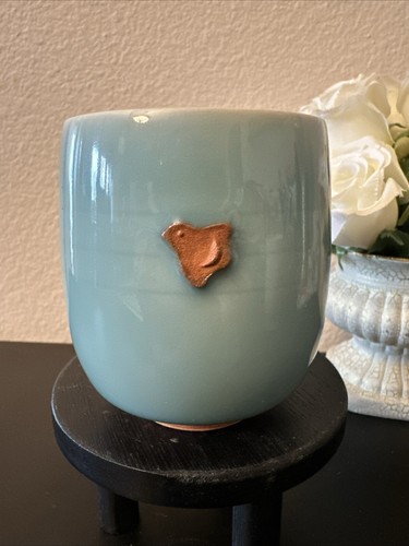 Rakuzan Kiyomizu Ware Teacup Japanese Traditional Porcelain Yunomi Celedon READ - Picture 3 of 8