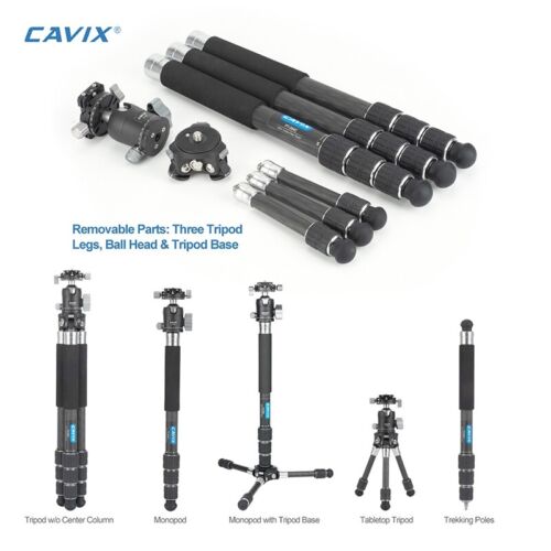 CAVIX PT-284X2C Carbon Fibre 4-Section Tripod Kit - with X-35S Ball Head - Picture 3 of 18