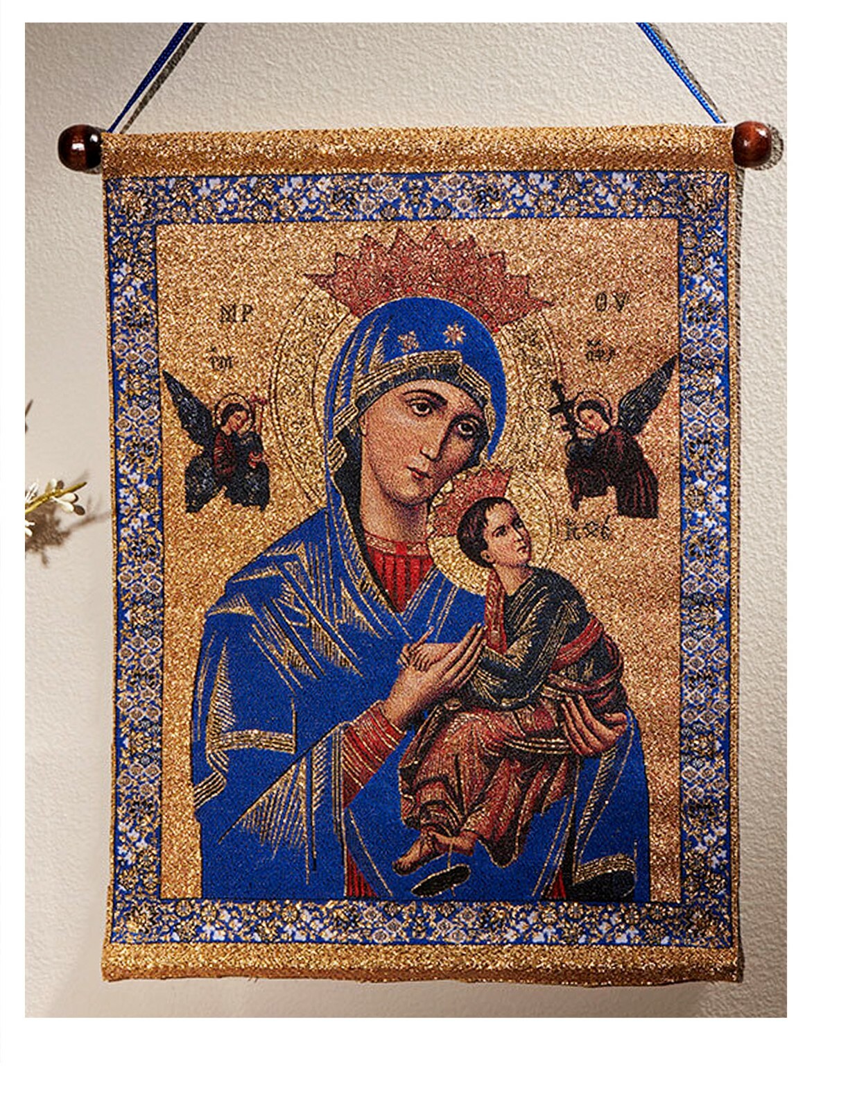 Virgin Mary Perpetual Help Tapestry Icon Wall Hanging Baby Jesus Christ 14 Inch