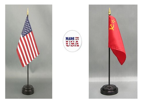 Hecho en los EE. UU.- 1 American & 1 Country Rayon 4""x6"" Bandera de escritorio de oficina y 2 soportes - Imagen 211 de 217