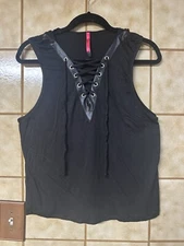 Seven Til Midnight Women’s Lace Up Hooded Top, Urban Swifty Festival Top, Sz Sm