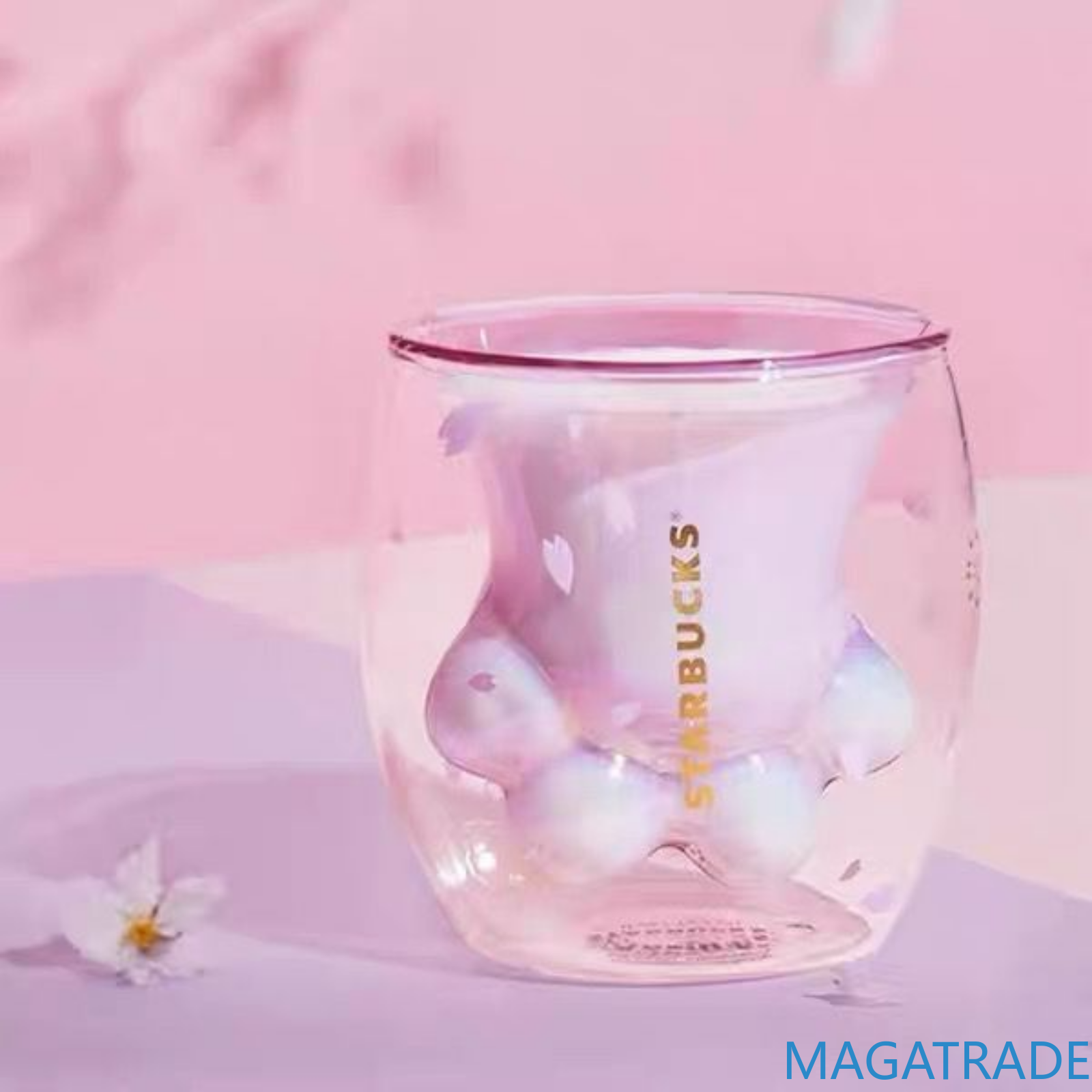 Starbucks Cat Claw Cup Cherry Blossom Purple Double Tumbler Glass
