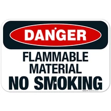 Flammable Material No Smoking Sign, OSHA Danger Sign,