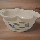 KOVAK POTTERY Bowl Blue Rose Flower Ruffled Edge Seagrove NC Medium 1998