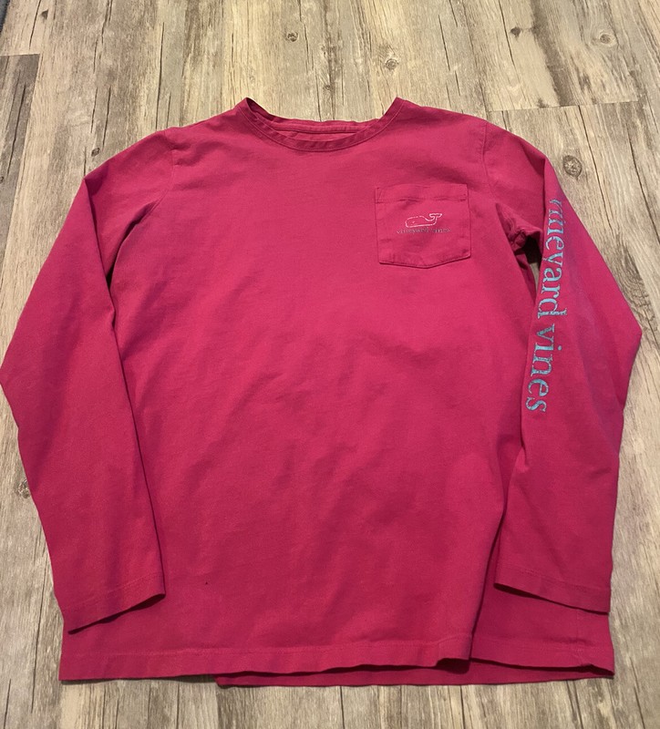 Girls XL 16 Vineyard Vines Pink Long Sleeve Shirt Front Pocket Whale