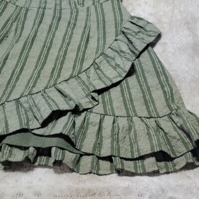 Paper Heart Green Khaki Short Straw Dress Ruffle Skirt VNeck Bodice Size 10  NWT | eBay