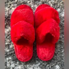 Fuzzy Red Slide Slippers
