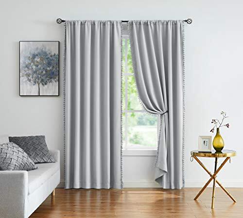 Pom Pom Curtains for Bedroom Windows 84 inch Energy Efficient 50" x 84" Grey - Picture 2 of 7