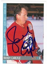 Randy Carlyle autographed Hockey Card (Winnipeg Jets) 1992 O-Pee-Chee #12