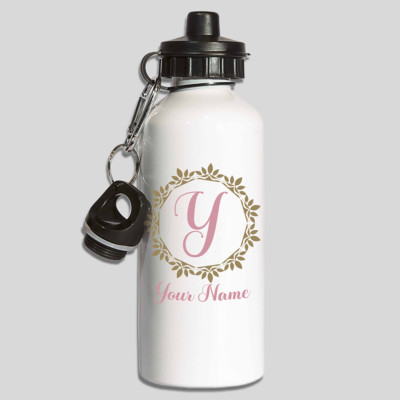 PERSONALISED CUSTOM YOUR NAME INITIAL FLOWERS WATER BOTTLE KIDS SCHOOL GIFTS