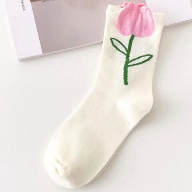 5 pares de calcetines de tubo medio para mujer Harajuku retro florales vintage novedad elegantes Foto 3 de 4