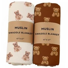 Baby Muslin Swaddle Blankets Bear 100 Cotton Breathable Receiving Blankets