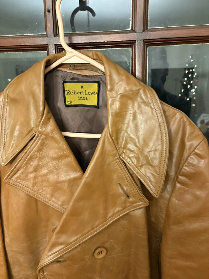 Chaqueta de cuero vintage años 70 doble botonadura para hombre talla 40 marrón botón discoteca Foto 4 de 4