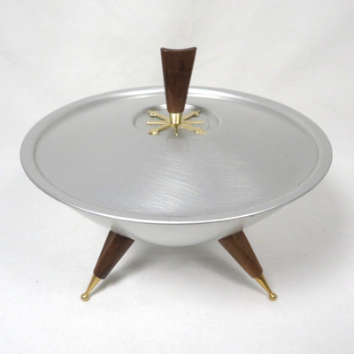Vintage Mirro Medallion Candy Dish Bowl with Lid Mid Century Atomic