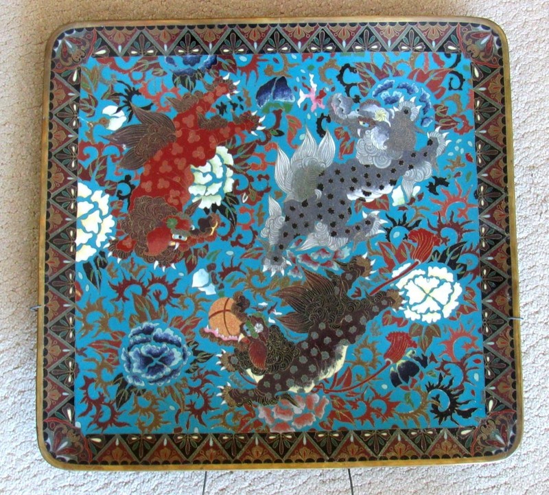 Japanese Cloisonne Tray    c1890 SHISHI LIONS