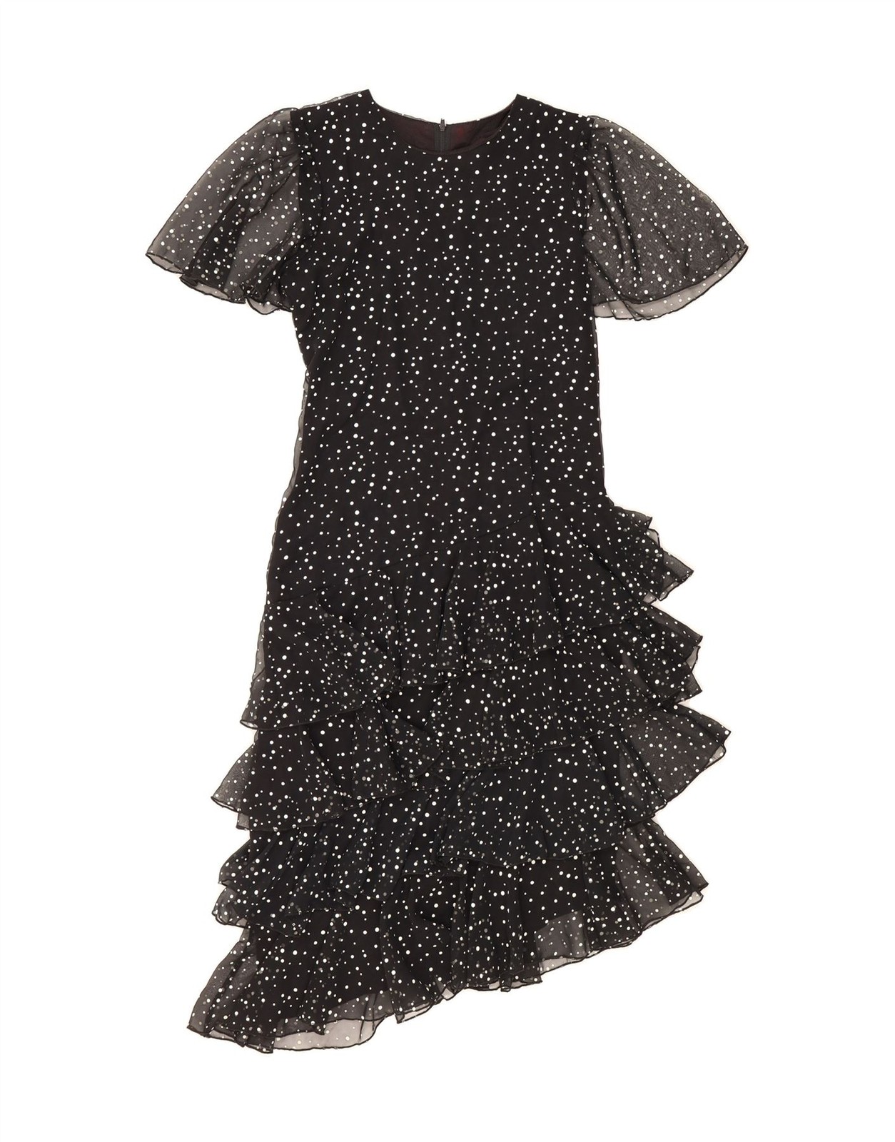 Vestido asimétrico con volantes para mujer YESSICA UE 36 pequeño negro manchado DE65