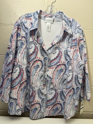 NWT Alfred Dunner SZ XL  Bella Vista 3 PC Paisley Shirt Top + Cami + Necklace