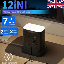 Tower Extension Lead 7AC Outlets & 4 USB Ports with Smart Night Light 2M UK Plug