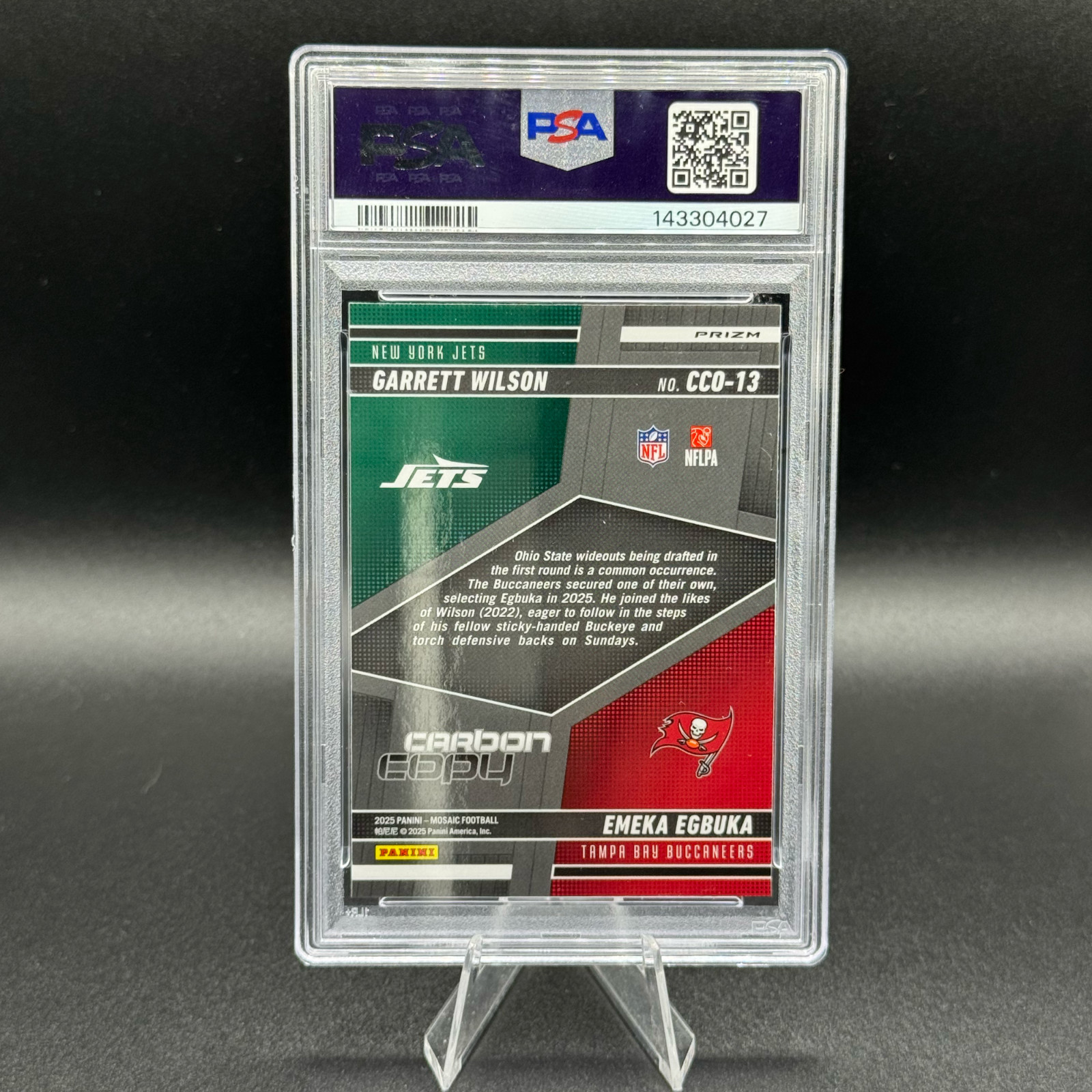 2025 Mosaic Garrett Wilson Emeka Egbuka Carbon Copy Silver #CCO-13 PSA 10 view 2