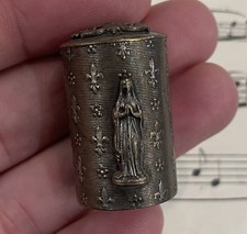 Antique French Fleur de Lys Box Holy Oil Traveling Saint Lourdes c1900