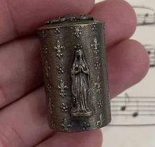 Antique French Fleur de Lys Box Holy Oil Traveling Saint Lourdes c1900