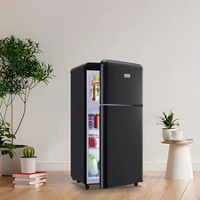 WANAI Compact Mini Refrigerator 3.5 Cu.Ft Dual Door Retro Fridge Black/Silver