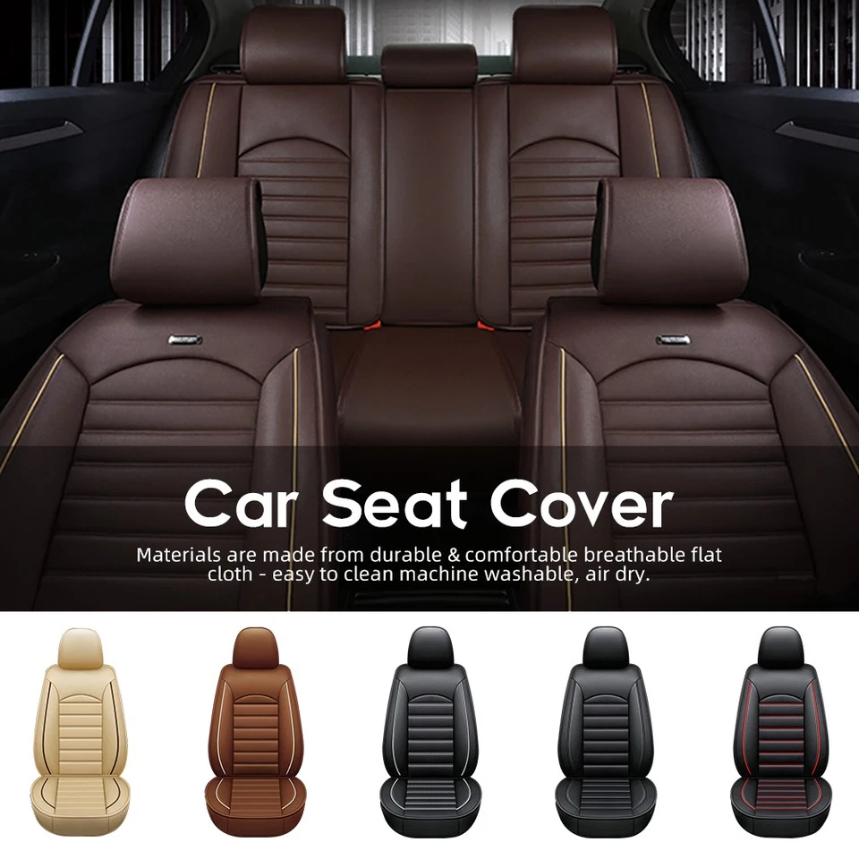 5-Seat Full Set Car Seat Cover Luxury Leather Universal Front Rear Back Cushion - Image 2 of 4